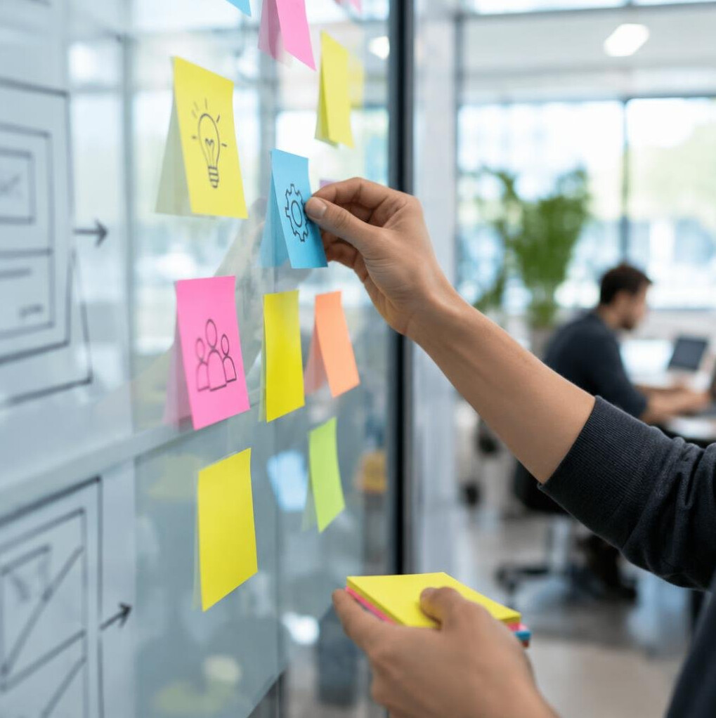 Sticky notes on a whiteboard for project planning